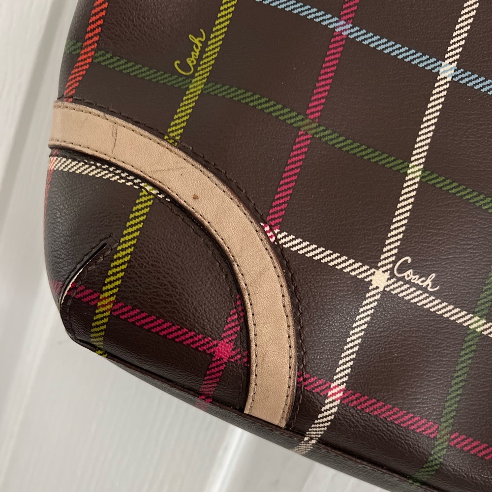 Coach Peyton Tattersall Leather Plaid F24389 Tote Shoulder Bag Multicolor - Picture 9 of 14